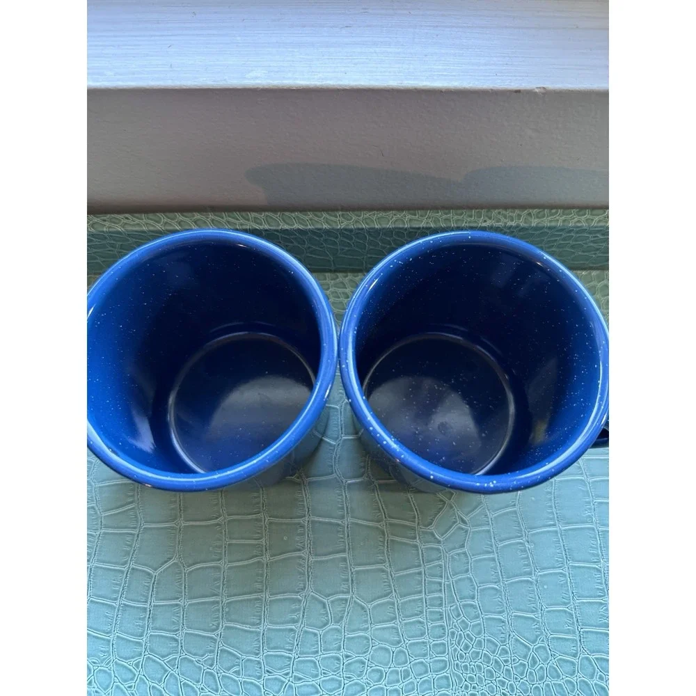 Blue/White Speckled Enamelware Cups/Mugs-Set Of 2